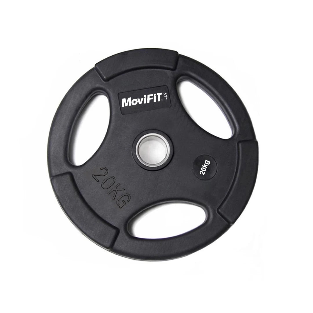 Disco olimpico 2" encauchetado negro, 3 agarres 5kg - 25Kg