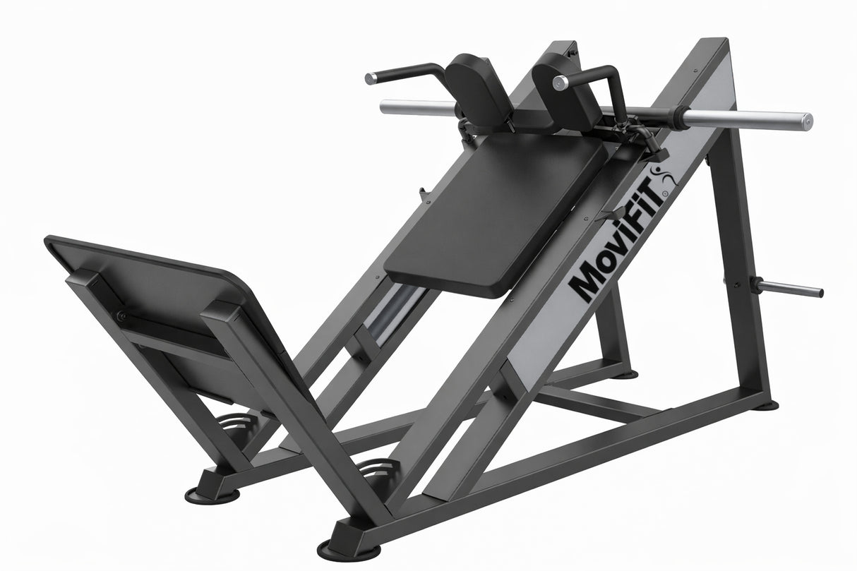 MOV-657 (U3057) HACKA PARA PIERNAS INCLINADA 45º SISTEMA DE RUEDAS (HACK SQUAT) CARGA CON DISCOS MOVIFIT