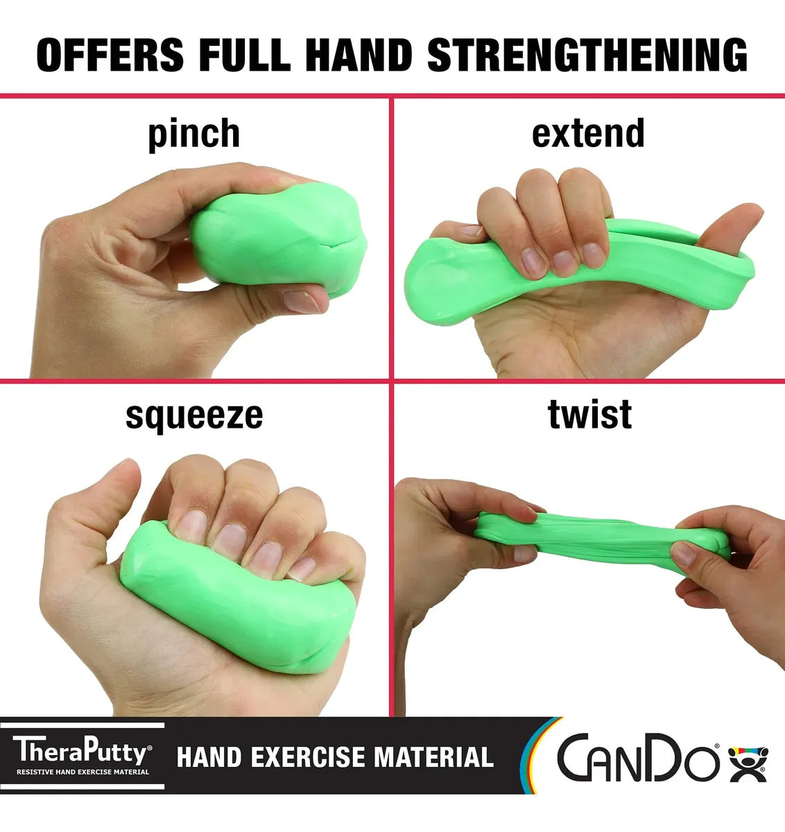 Juego de plastilina para ejercicios (4 piezas), 2 onzas, CanDo TheraPutty.