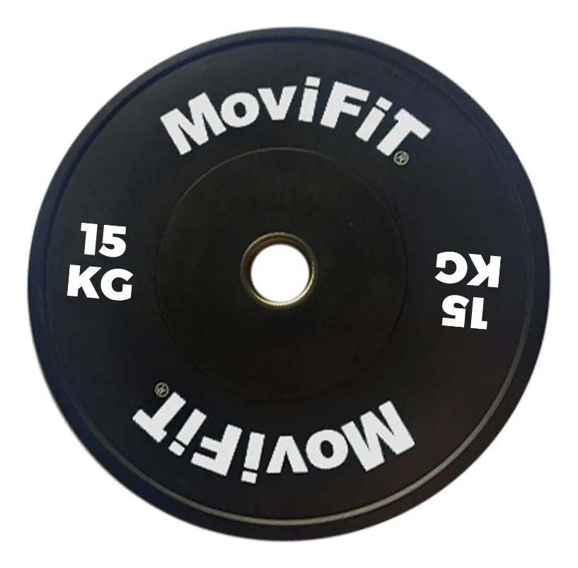 Disco Bumper Olimpico En Caucho Negro 15kg
