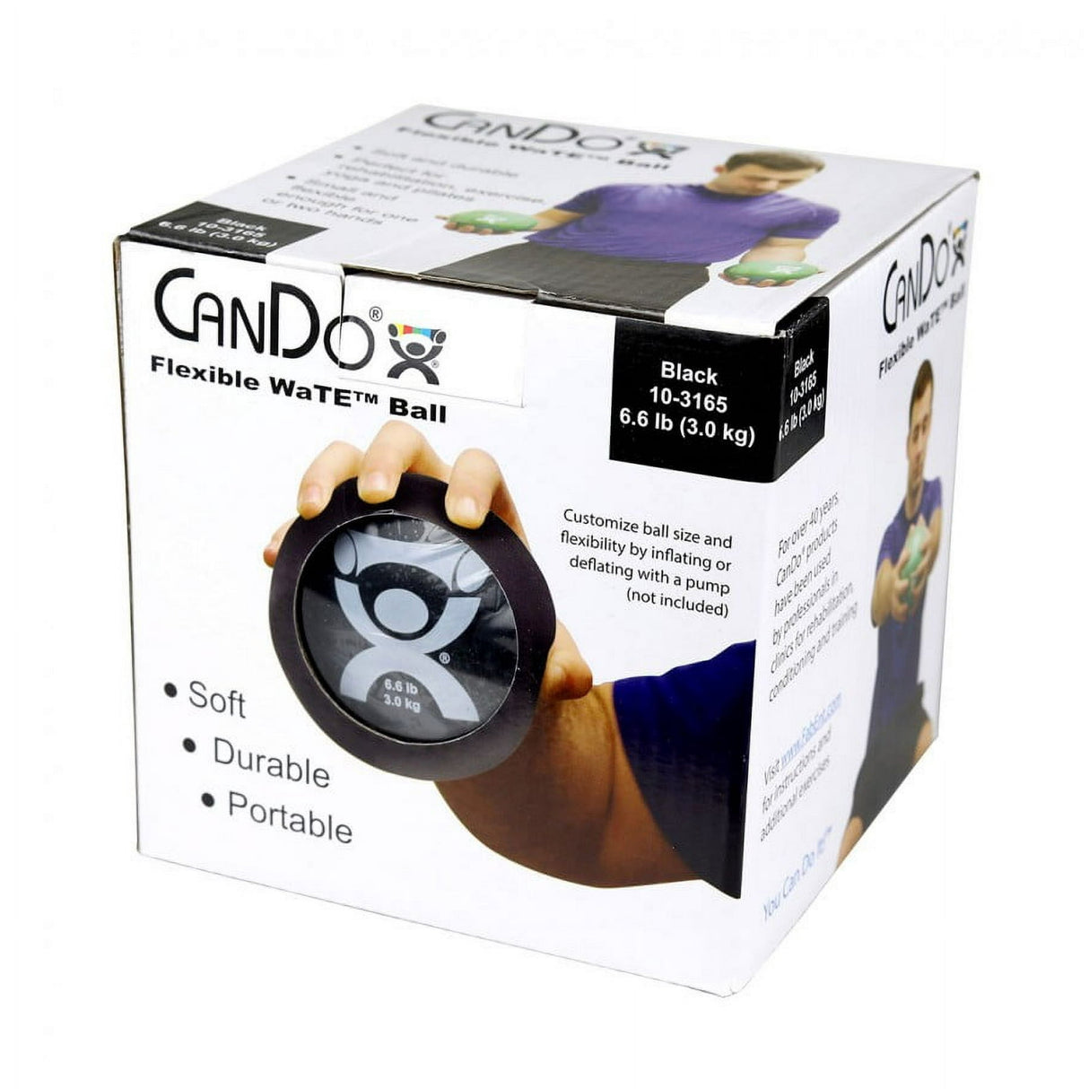 Pelota con peso incorporado 3 kg, diámetro12,7cm, Negro, CanDo