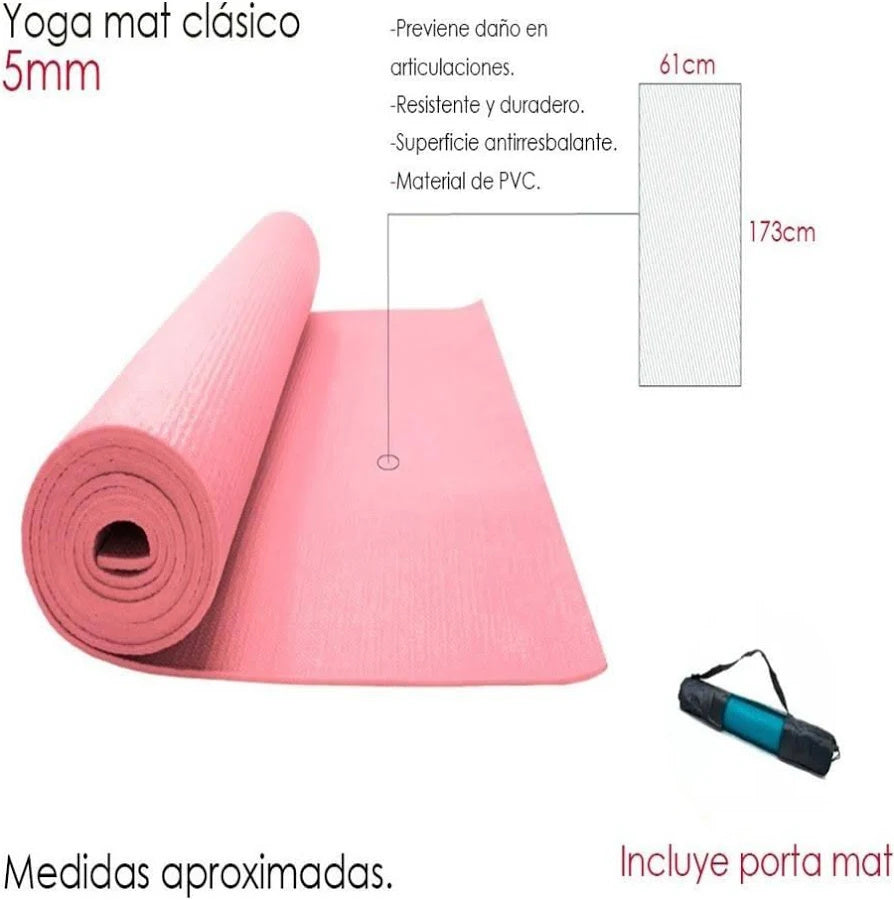Colchoneta Yoga Mat Pilates Con Bolso De 5Mm K6 Color Rosa