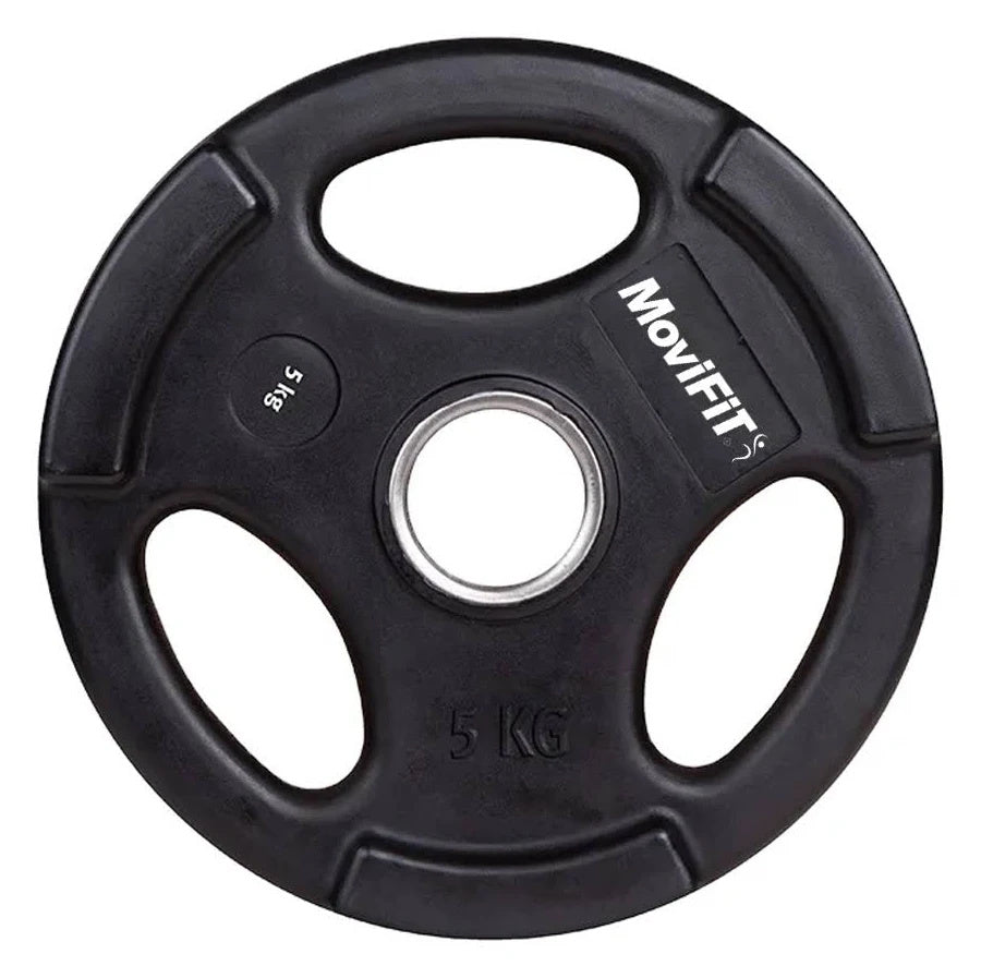 Disco olimpico 2" encauchetado negro, 3 agarres 5kg - 25Kg