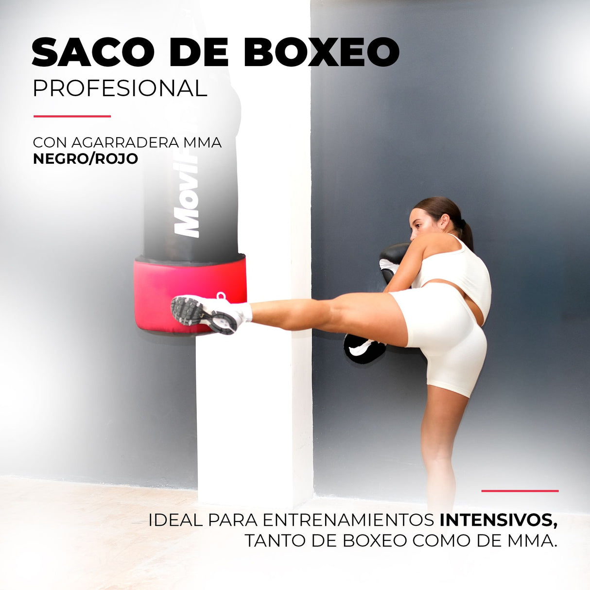 SACO DE BOXEO PROFESIONAL CON AGARRADERA MMA NEGRO/ROJO