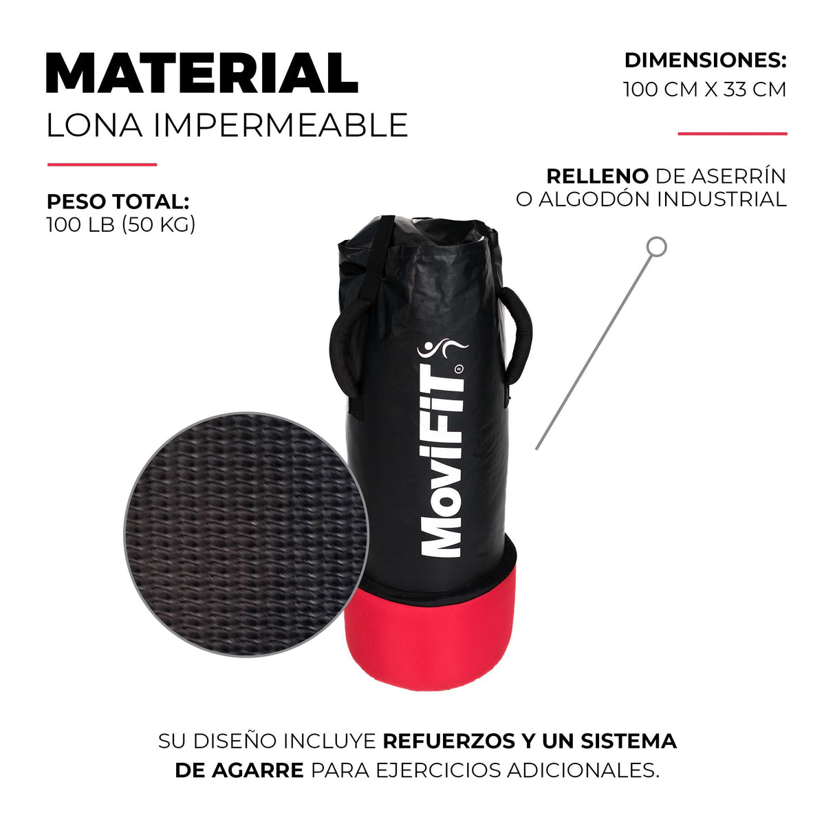 SACO DE BOXEO PROFESIONAL CON AGARRADERA MMA NEGRO/ROJO