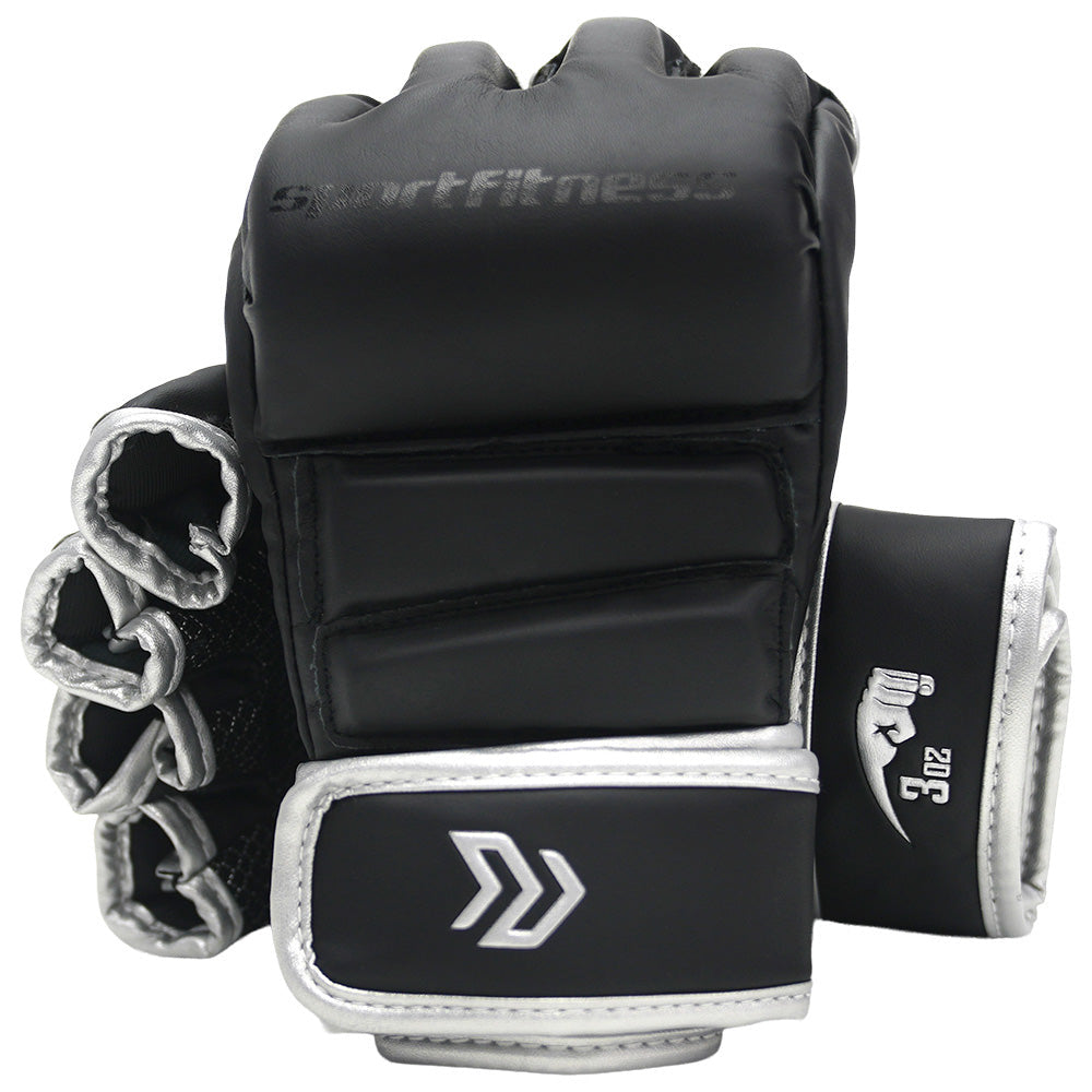 Guantes MMA 30z Medio Dedo Negro Plata