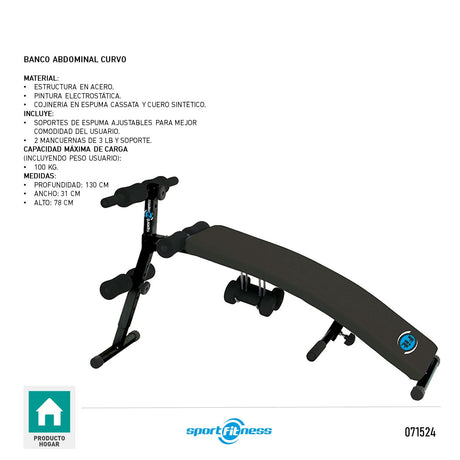 Banco Abdominal Con Mancuernas 1K Curva 2 FabriFit Colombia Gimnasios Colombia
