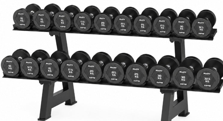 SET DE 10 PARES DE MANCUERNAS REDONDAS ENCAUCHETADAS + RACK PROFESIONAL